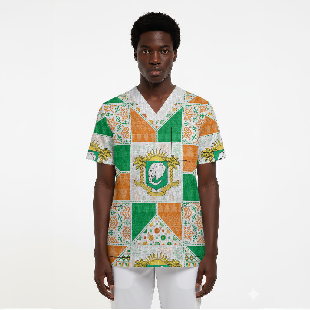 Ivory Coast Christmas Scrub Top Patchwork Style