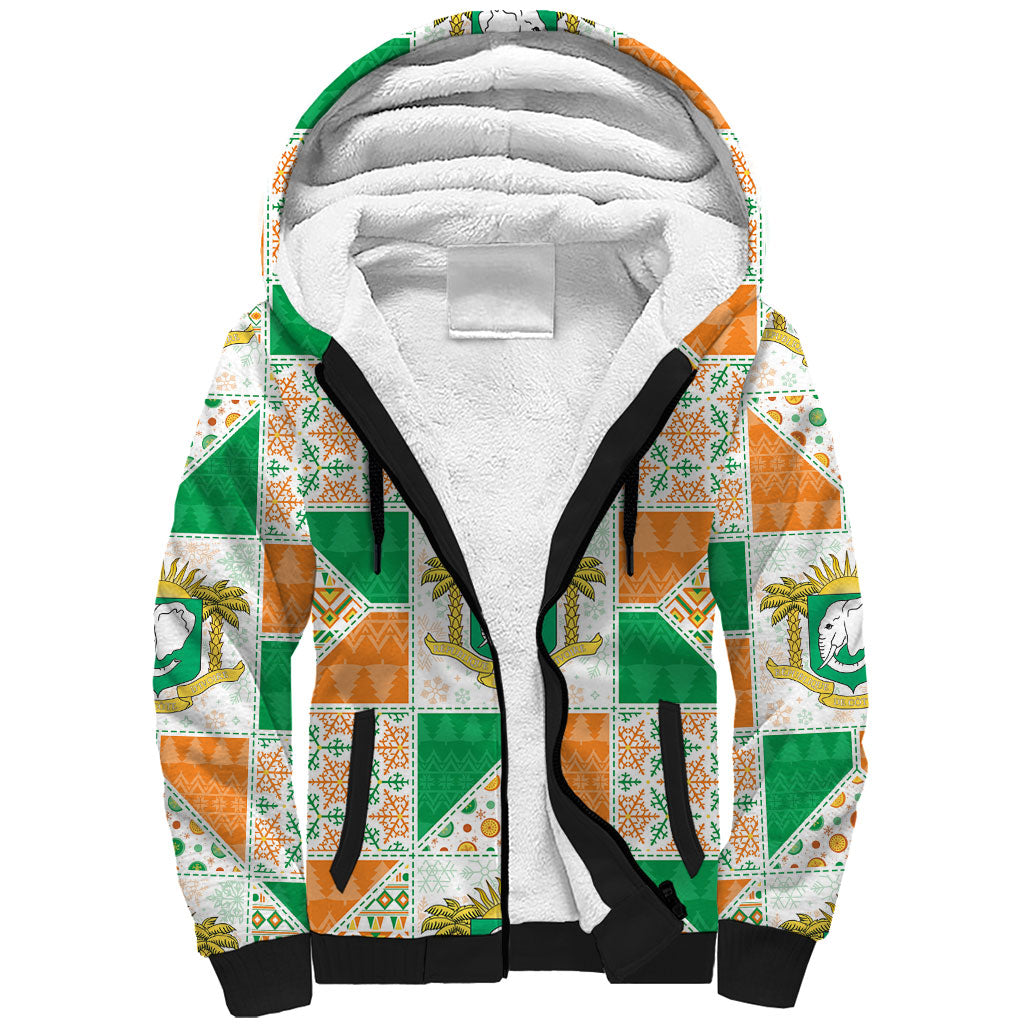 Ivory Coast Christmas Sherpa Hoodie Patchwork Style