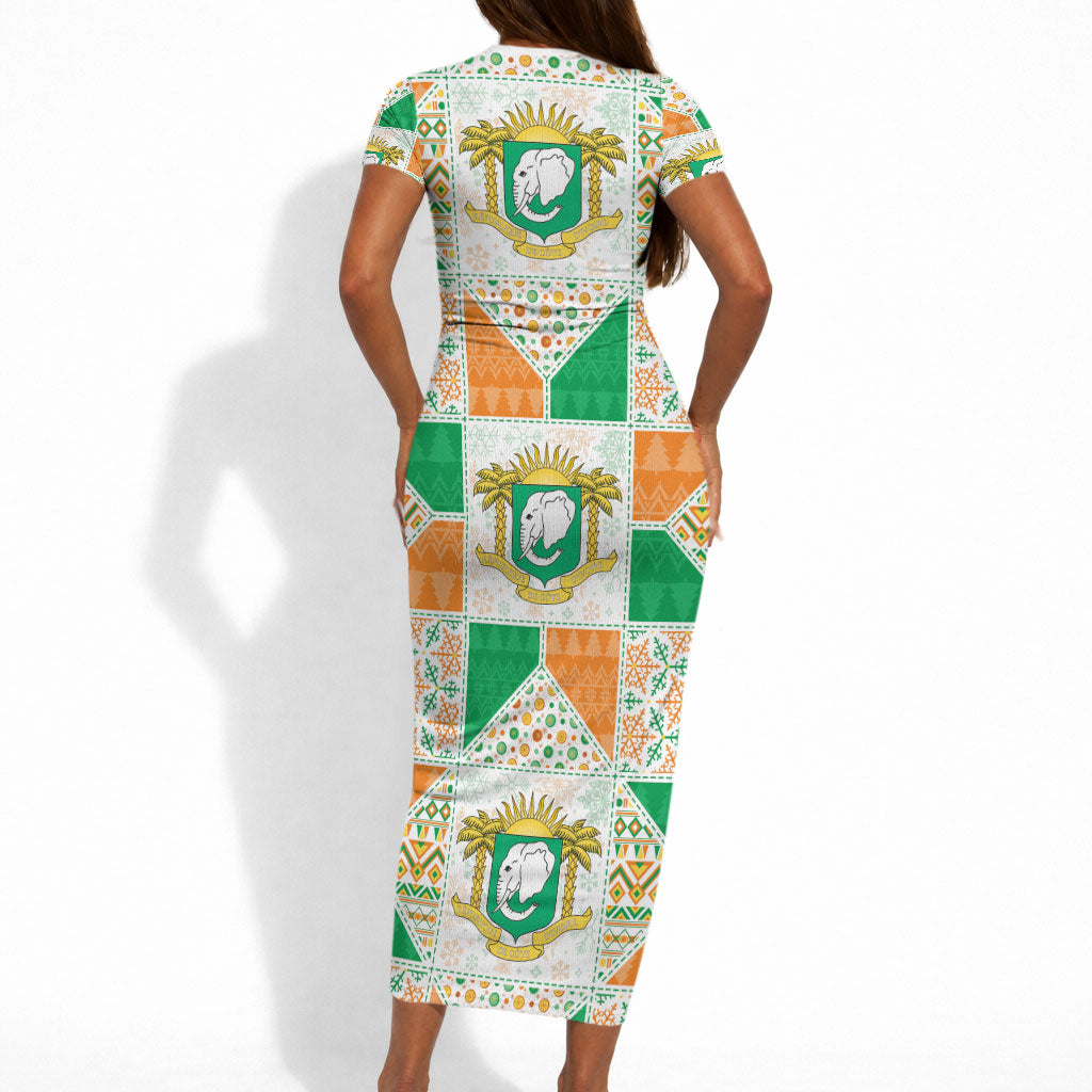 Ivory Coast Christmas Short Sleeve Bodycon Dress Patchwork Style