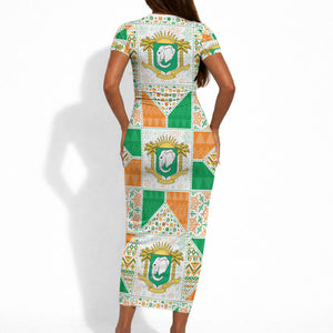 Ivory Coast Christmas Short Sleeve Bodycon Dress Patchwork Style