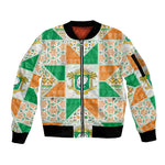 Ivory Coast Christmas Sleeve Zip Bomber Jacket Patchwork Style