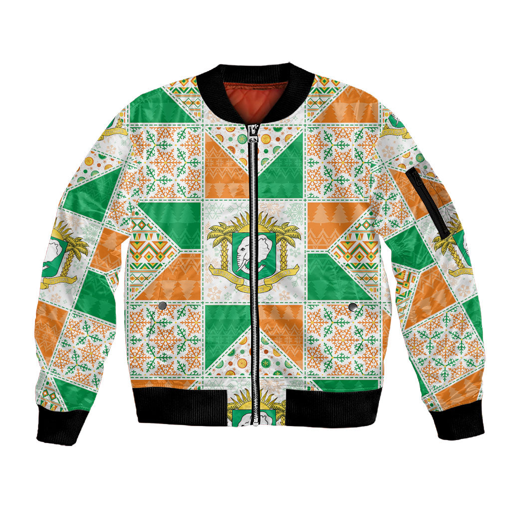 Ivory Coast Christmas Sleeve Zip Bomber Jacket Patchwork Style