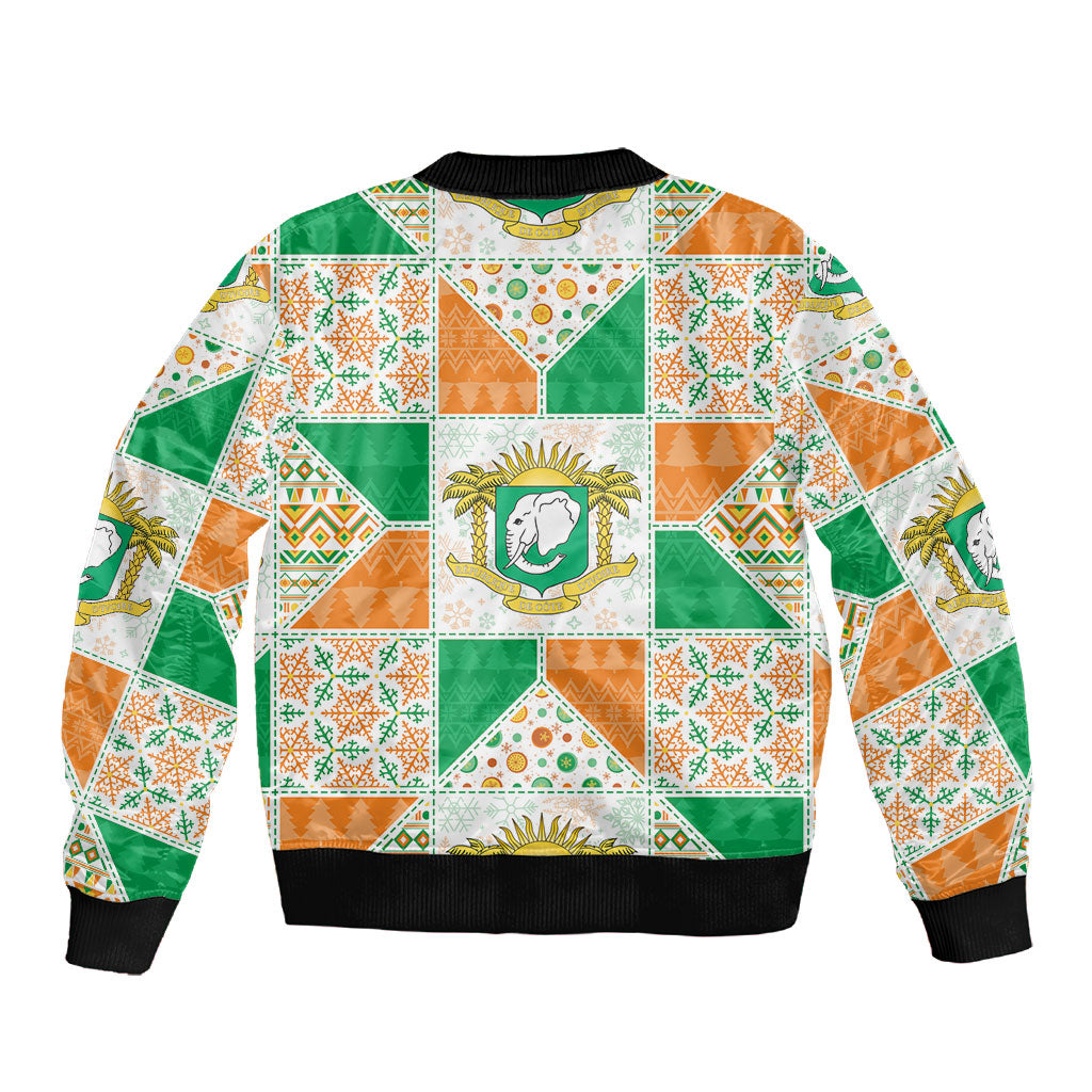 Ivory Coast Christmas Sleeve Zip Bomber Jacket Patchwork Style