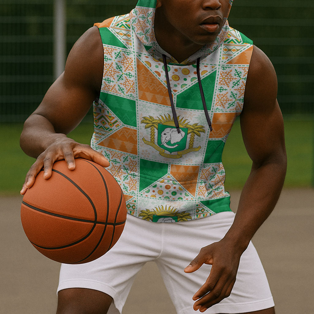 Ivory Coast Christmas Sleeveless Hoodie Patchwork Style