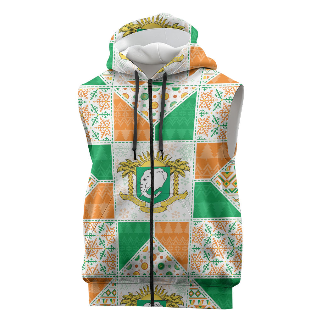 Ivory Coast Christmas Sleeveless Zip Hoodie Patchwork Style