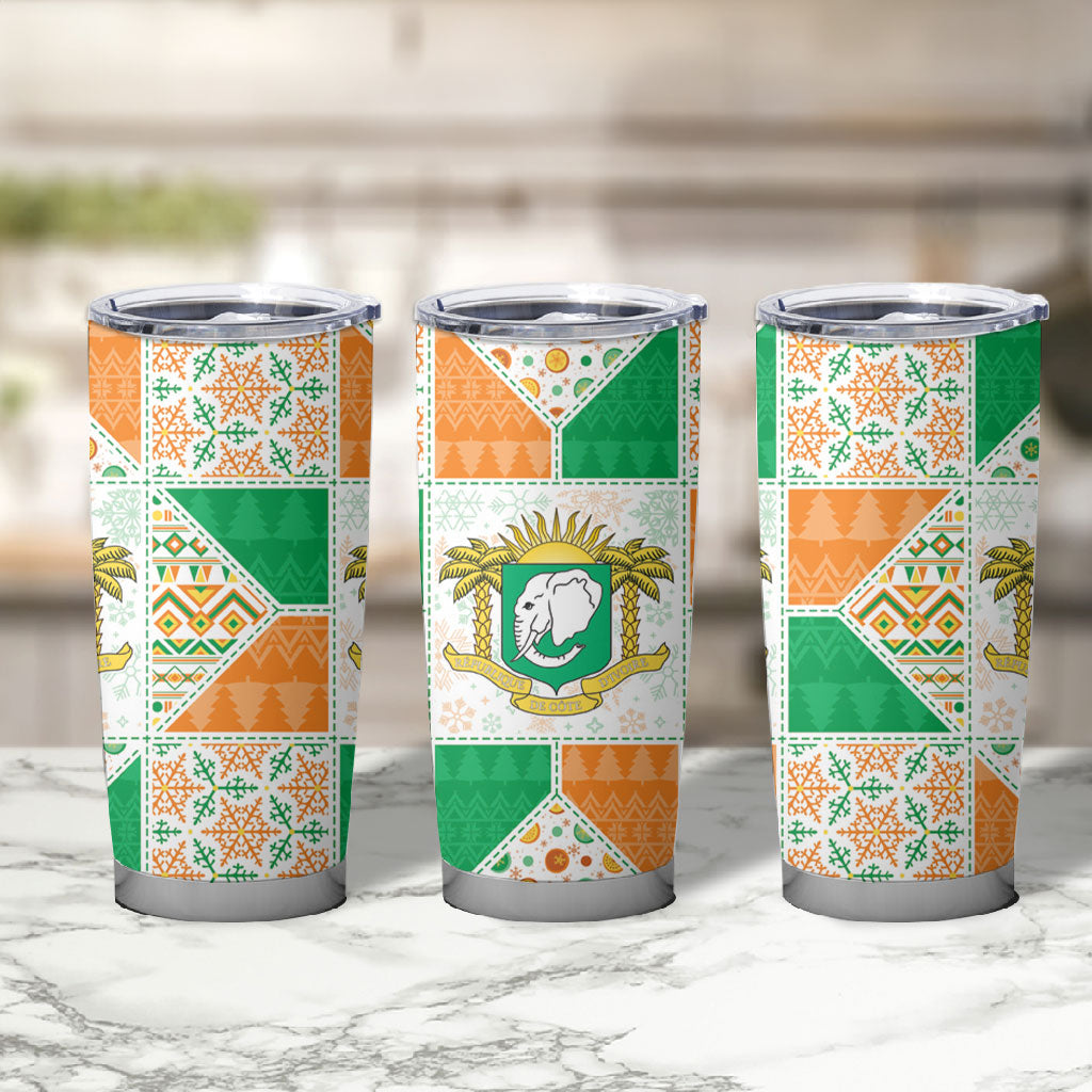 Ivory Coast Christmas Tumbler Cup Patchwork Style