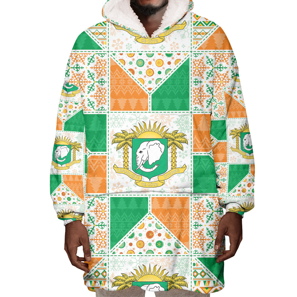 Ivory Coast Christmas Wearable Blanket Hoodie Patchwork Style