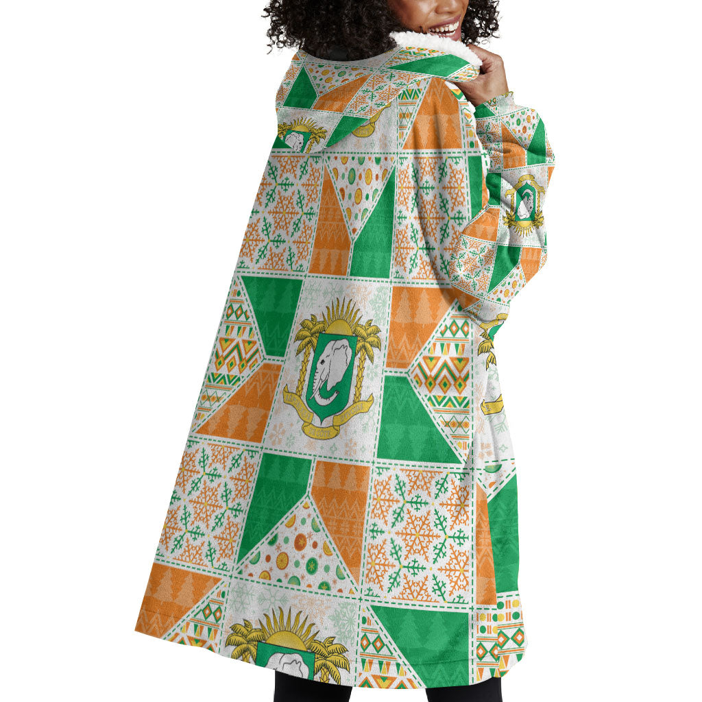 Ivory Coast Christmas Wearable Blanket Hoodie Patchwork Style