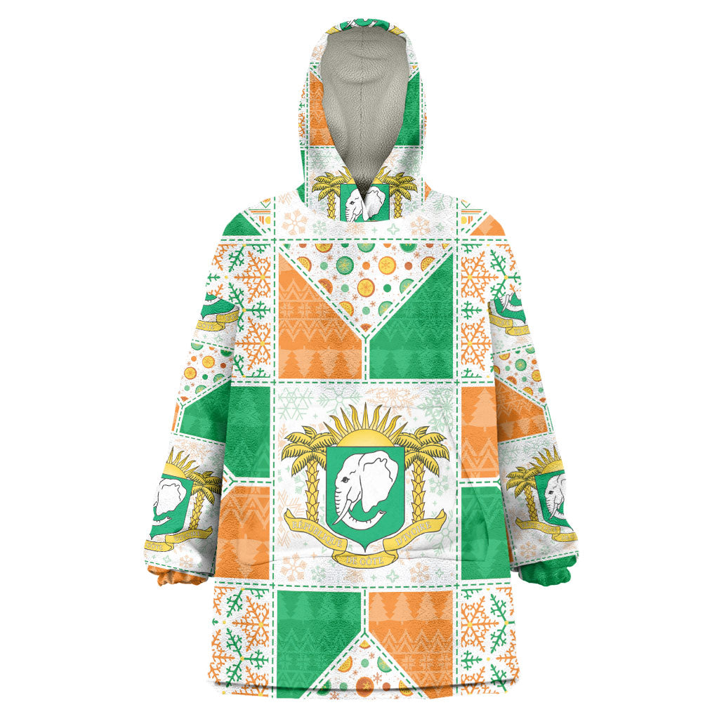 Ivory Coast Christmas Wearable Blanket Hoodie Patchwork Style