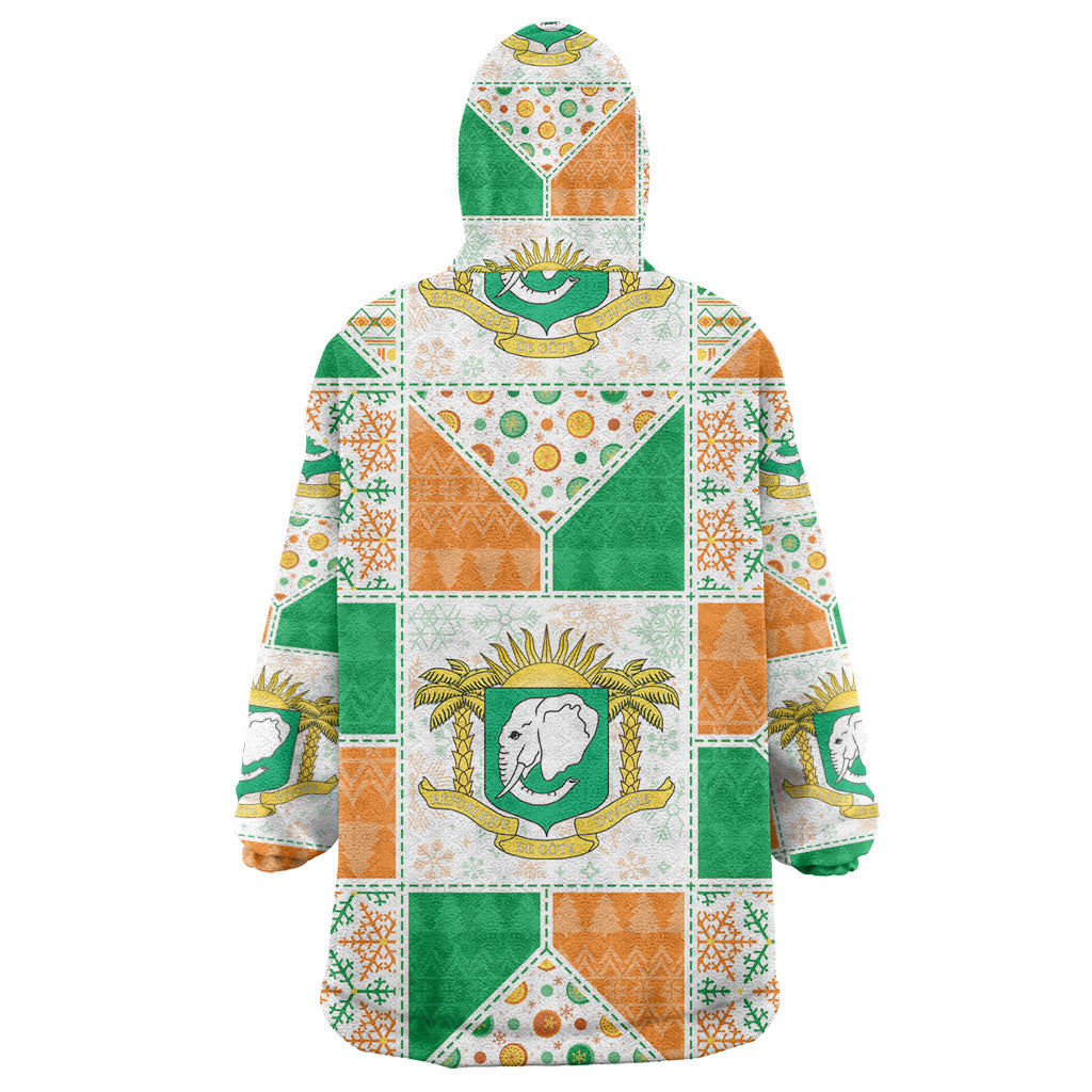 Ivory Coast Christmas Wearable Blanket Hoodie Patchwork Style