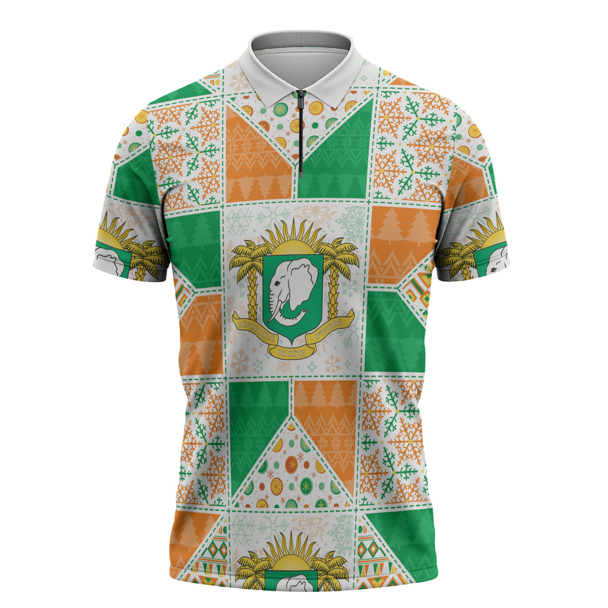 Ivory Coast Christmas Zipper Polo Shirt Patchwork Style