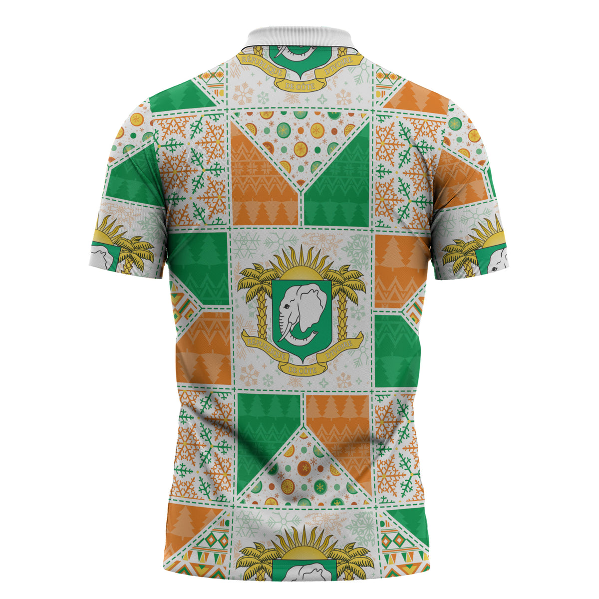 Ivory Coast Christmas Zipper Polo Shirt Patchwork Style