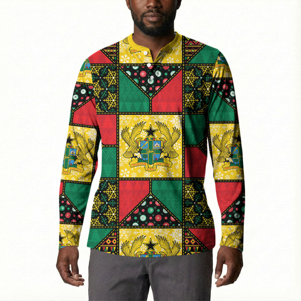 Ghana Christmas Button Sweatshirt Patchwork Style