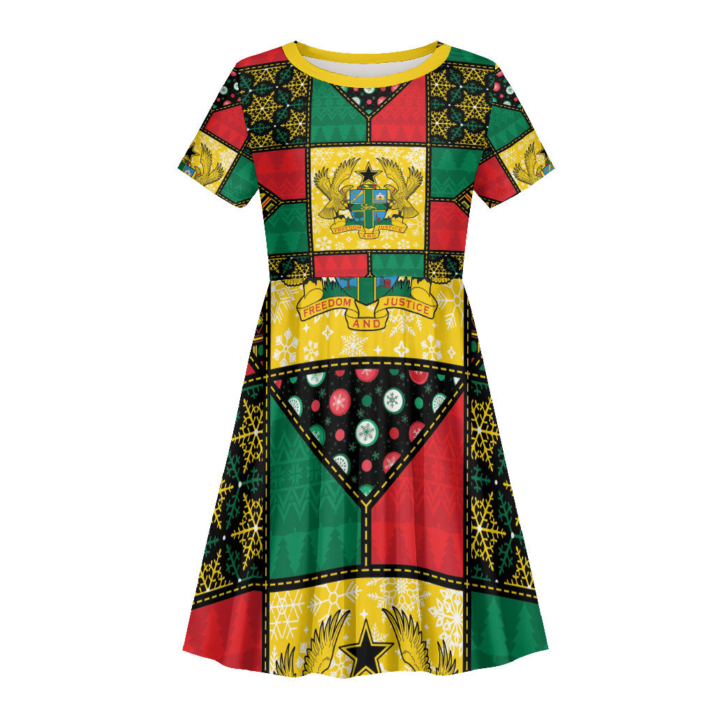 Ghana Christmas Kid Short Sleeve Dress Patchwork Style