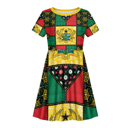 Ghana Christmas Kid Short Sleeve Dress Patchwork Style