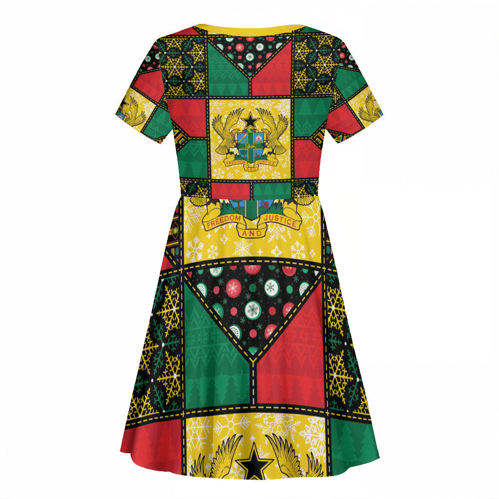 Ghana Christmas Kid Short Sleeve Dress Patchwork Style