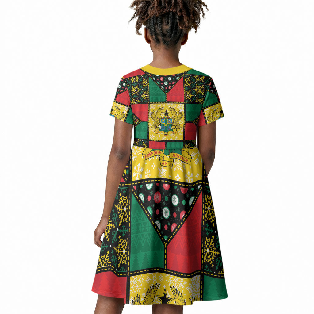 Ghana Christmas Kid Short Sleeve Dress Patchwork Style