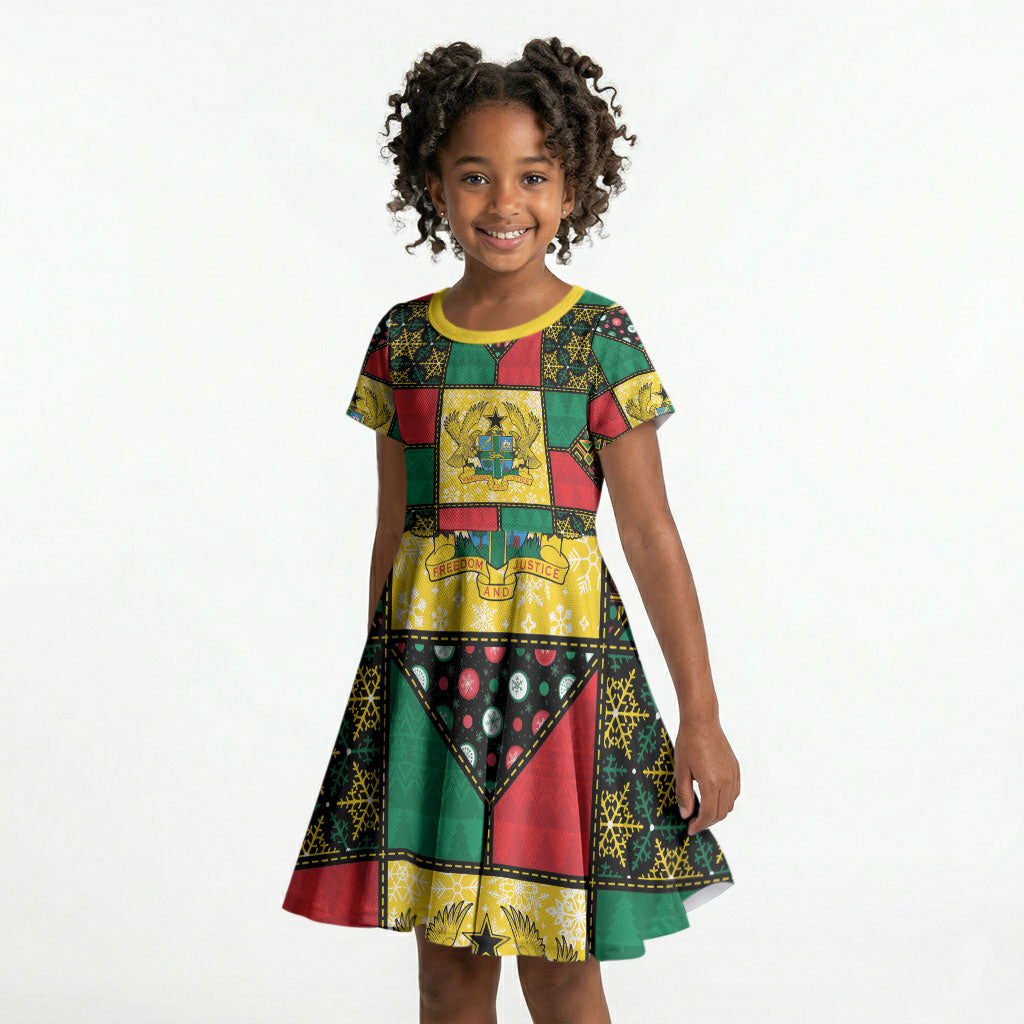 Ghana Christmas Kid Short Sleeve Dress Patchwork Style