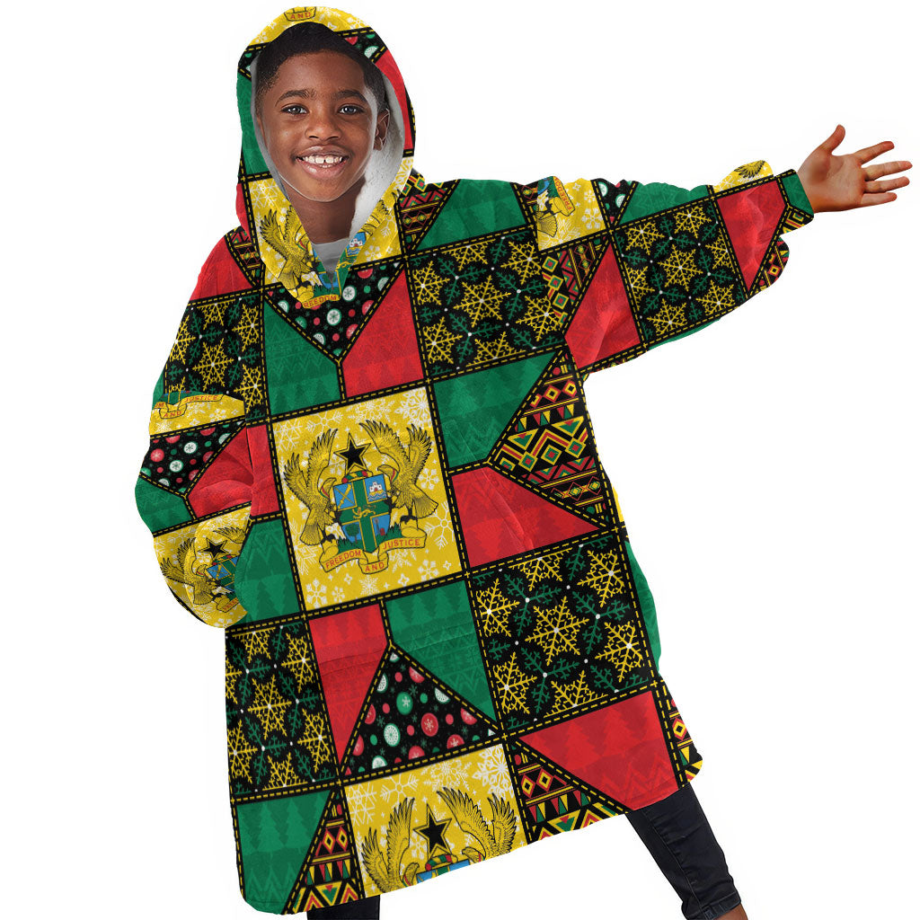 Ghana Christmas Kid Wearable Blanket Hoodie Patchwork Style