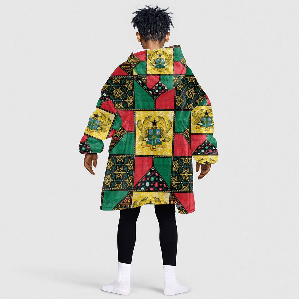 Ghana Christmas Kid Wearable Blanket Hoodie Patchwork Style