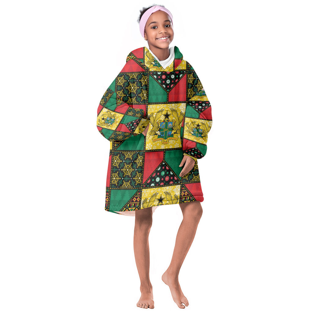 Ghana Christmas Kid Wearable Blanket Hoodie Patchwork Style