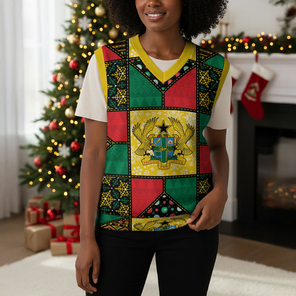 Ghana Christmas Knitted V-Neck Vest Patchwork Style