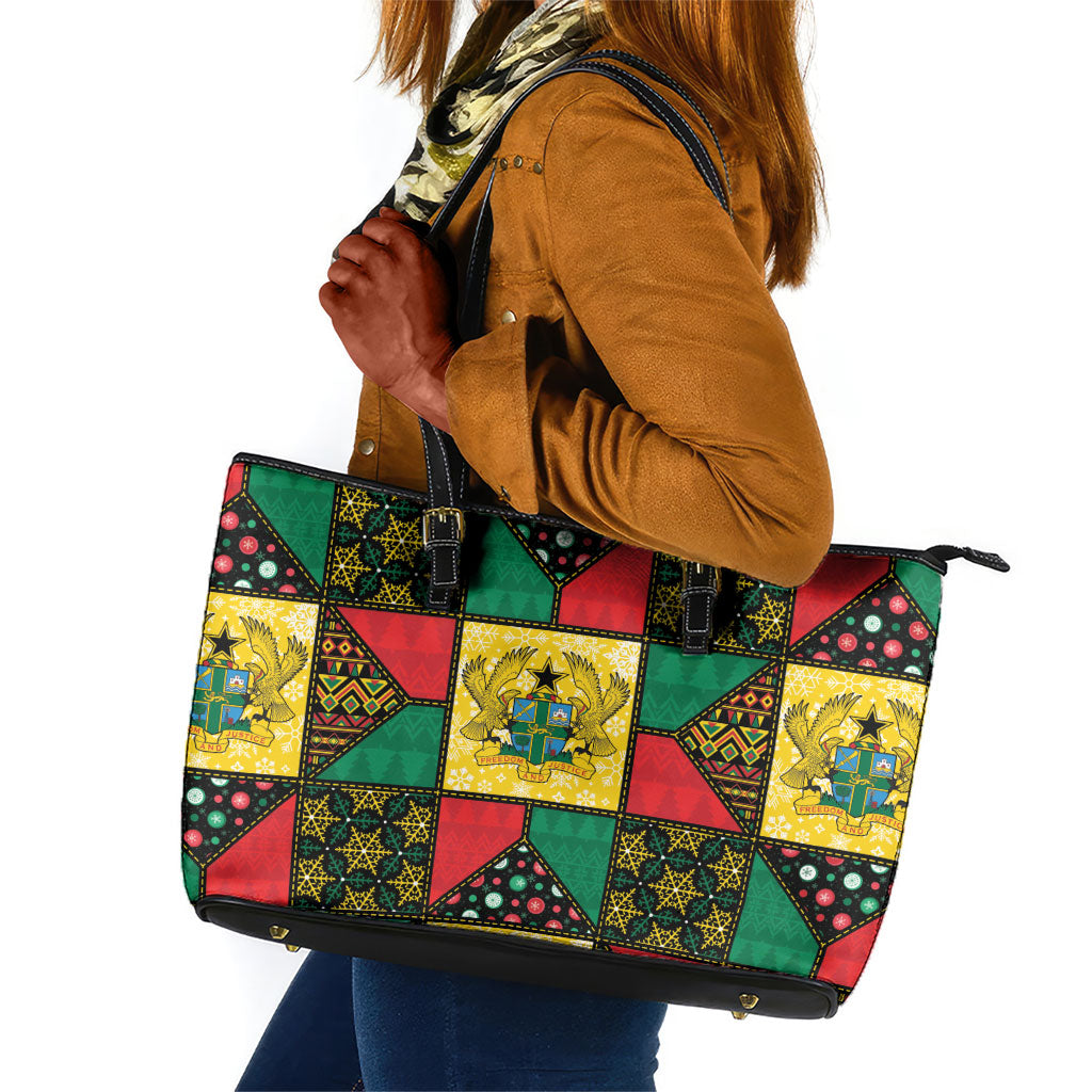 Ghana Christmas Leather Tote Bag Patchwork Style