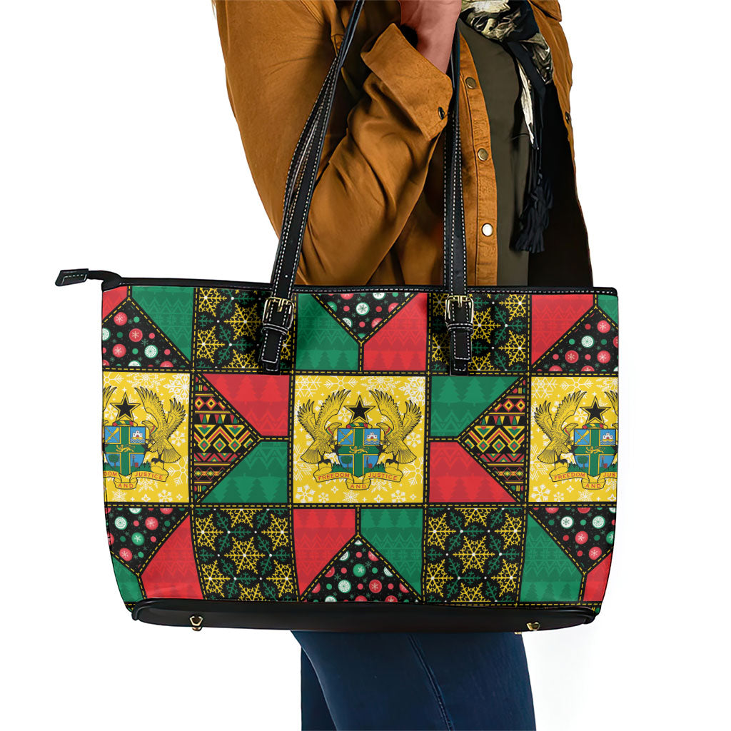 Ghana Christmas Leather Tote Bag Patchwork Style