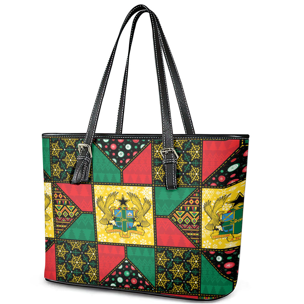 Ghana Christmas Leather Tote Bag Patchwork Style