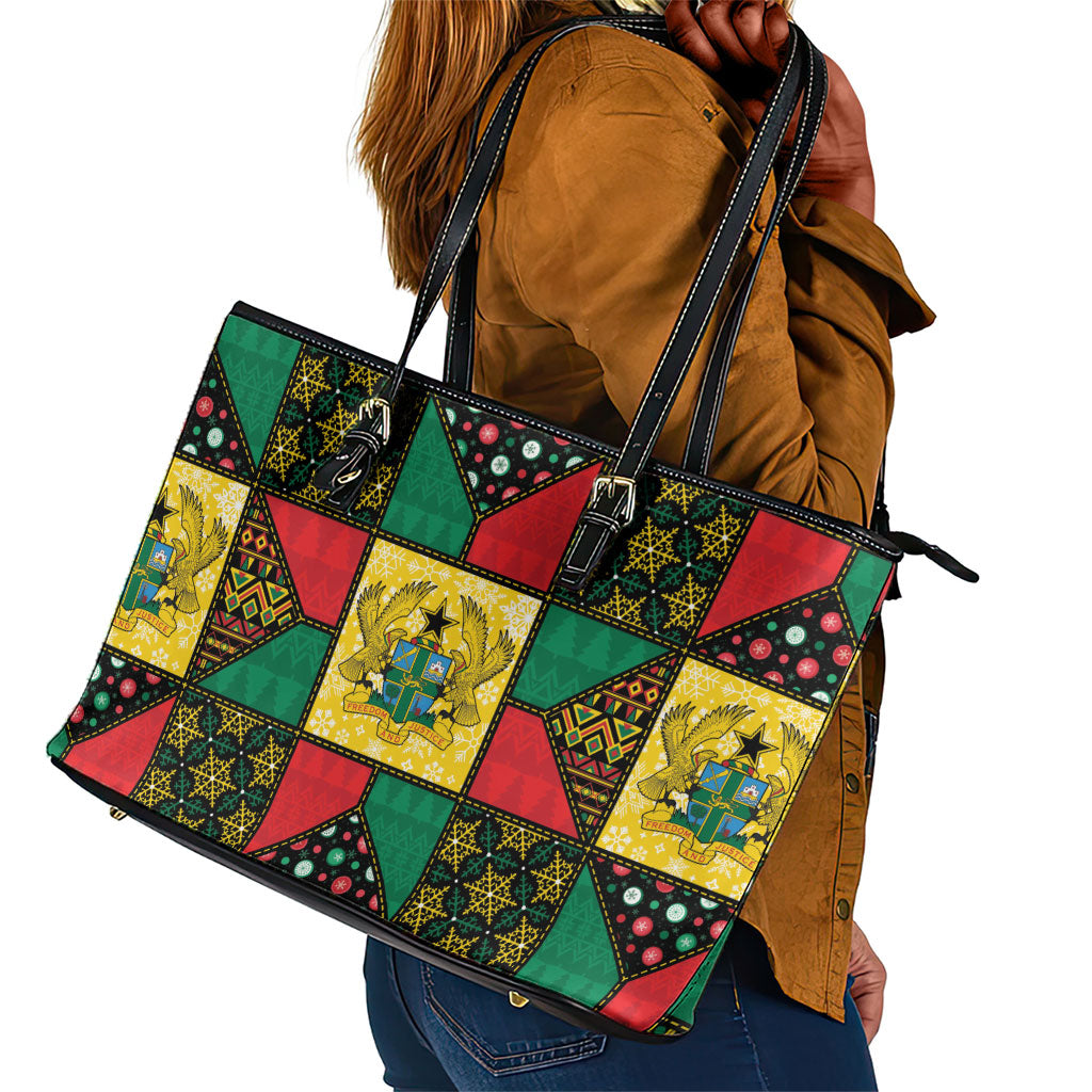 Ghana Christmas Leather Tote Bag Patchwork Style