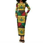 Ghana Christmas Long Sleeve Bodycon Dress Patchwork Style