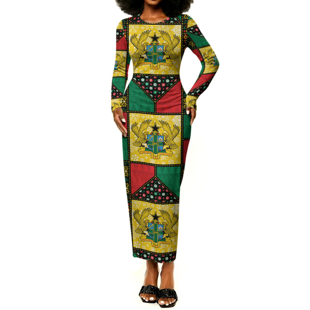 Ghana Christmas Long Sleeve Bodycon Dress Patchwork Style