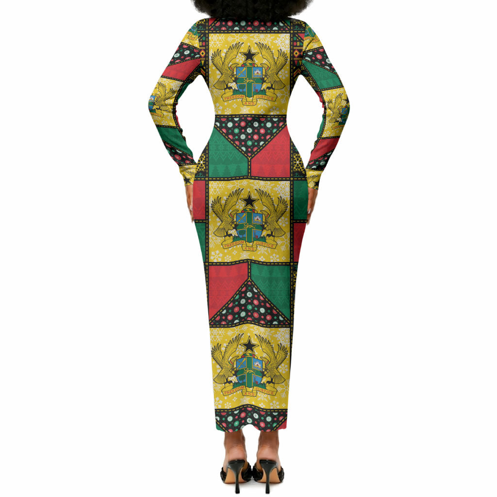 Ghana Christmas Long Sleeve Bodycon Dress Patchwork Style