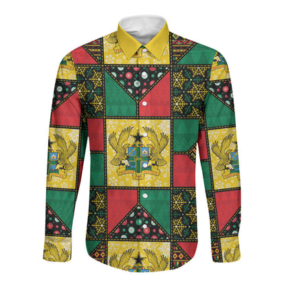 Ghana Christmas Long Sleeve Button Shirt Patchwork Style