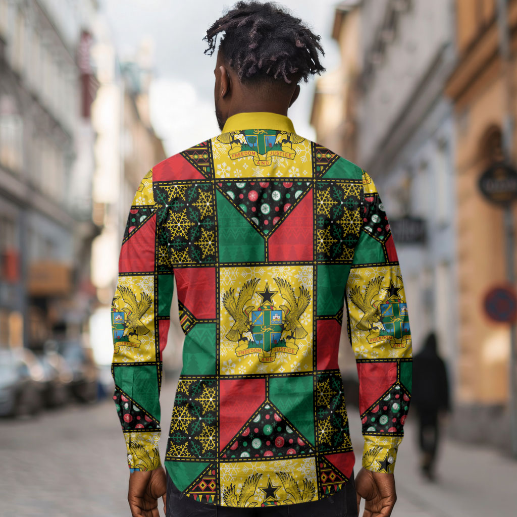 Ghana Christmas Long Sleeve Button Shirt Patchwork Style