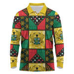 Ghana Christmas Long Sleeve Polo Shirt Patchwork Style