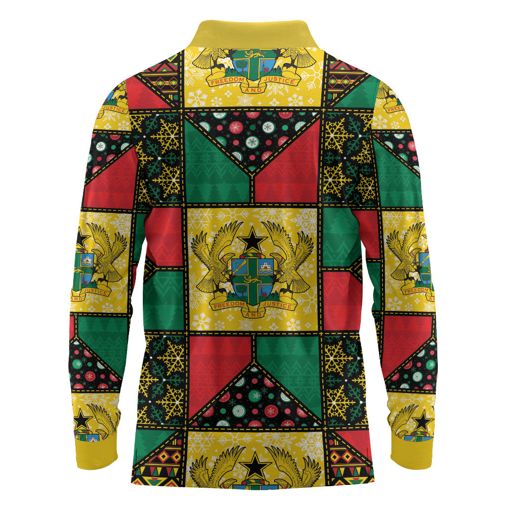 Ghana Christmas Long Sleeve Polo Shirt Patchwork Style