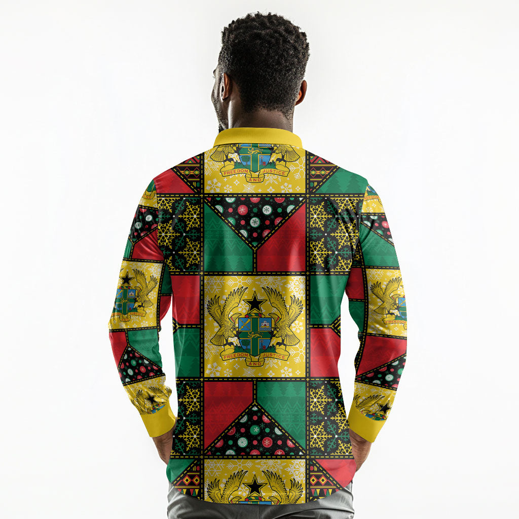 Ghana Christmas Long Sleeve Polo Shirt Patchwork Style