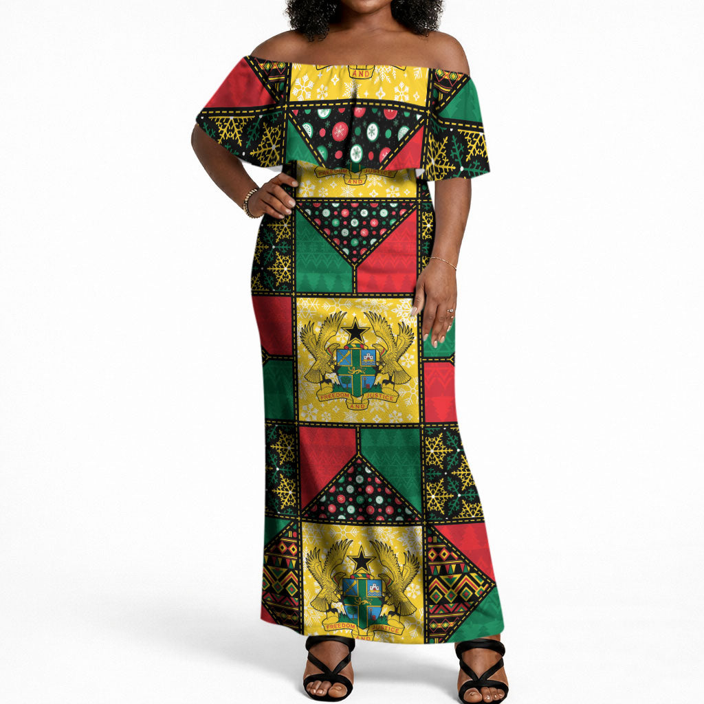 Ghana Christmas Off Shoulder Maxi Dress Patchwork Style