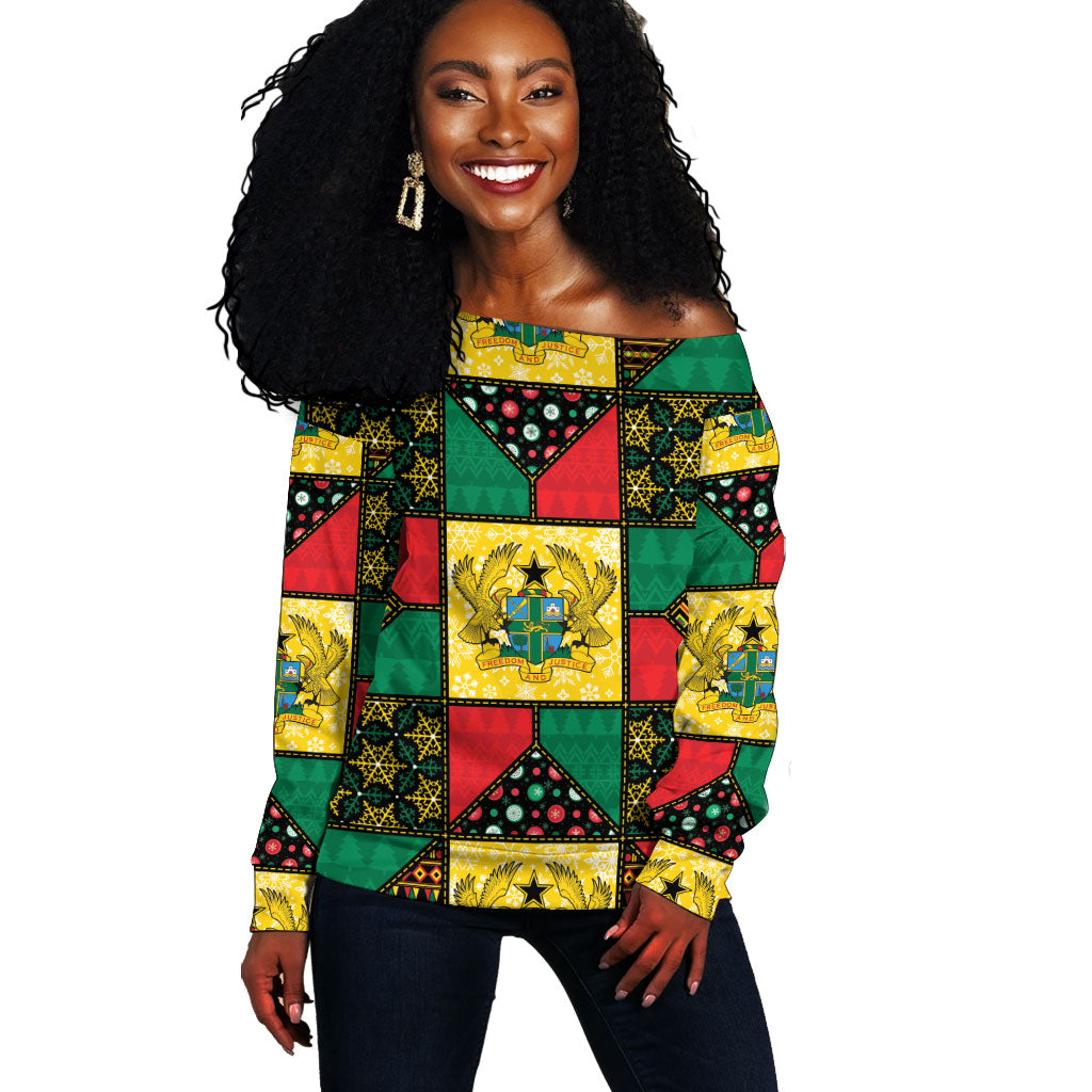 Ghana Christmas Off Shoulder Sweater Patchwork Style