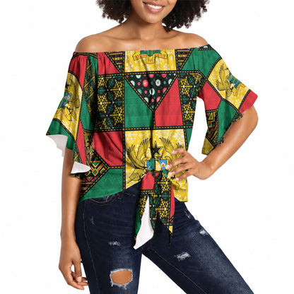 Ghana Christmas Off Shoulder Wrap Waist Top Patchwork Style