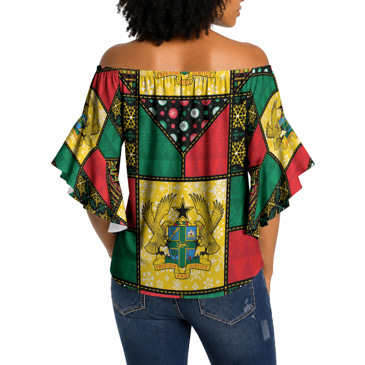 Ghana Christmas Off Shoulder Wrap Waist Top Patchwork Style