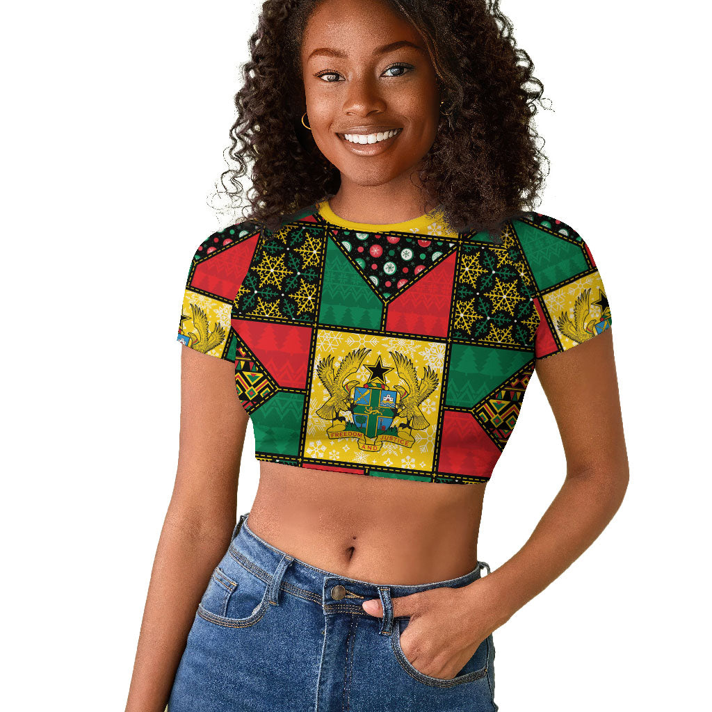 Ghana Christmas Raglan Cropped T shirt Patchwork Style