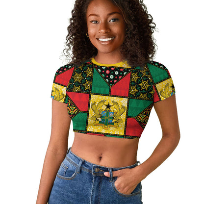 Ghana Christmas Raglan Cropped T shirt Patchwork Style