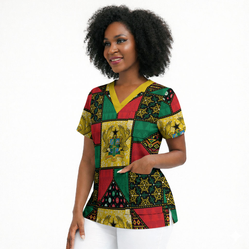 Ghana Christmas Scrub Top Patchwork Style