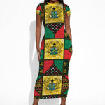 Ghana Christmas Short Sleeve Bodycon Dress Patchwork Style