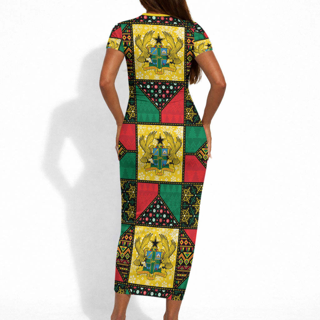 Ghana Christmas Short Sleeve Bodycon Dress Patchwork Style