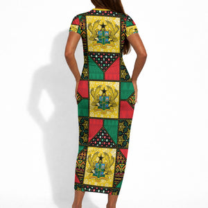 Ghana Christmas Short Sleeve Bodycon Dress Patchwork Style