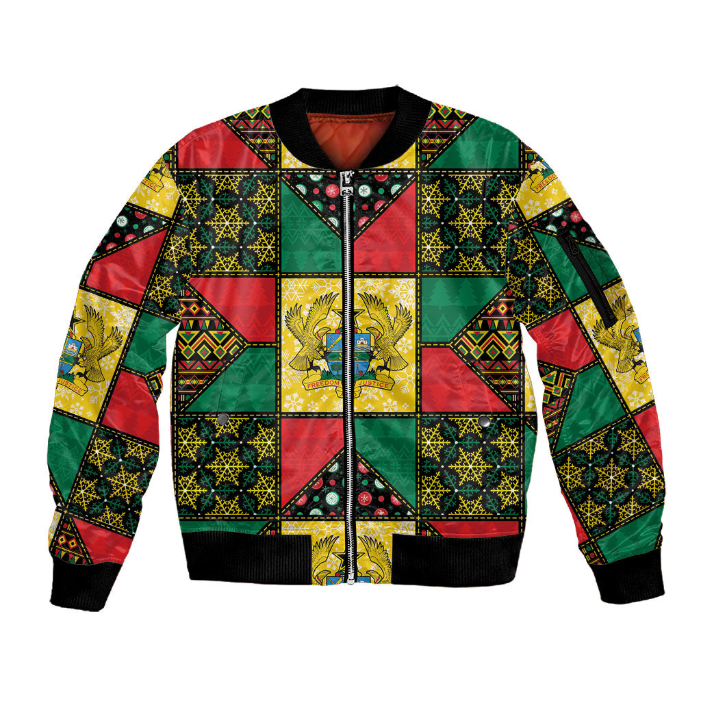 Ghana Christmas Sleeve Zip Bomber Jacket Patchwork Style