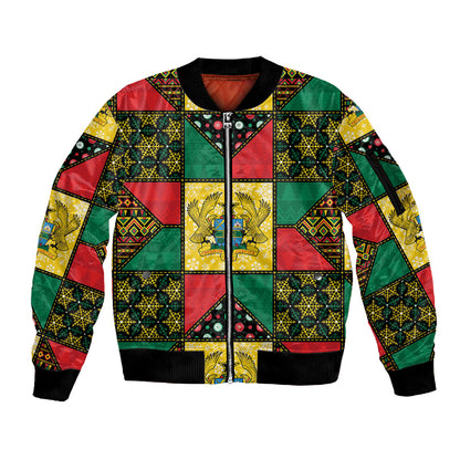 Ghana Christmas Sleeve Zip Bomber Jacket Patchwork Style